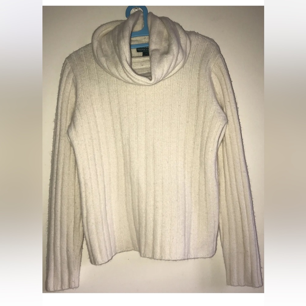 Lauren Ralph Lauren Cowl Neck Sweater Medium White Cashmere Blend Womens GUC
